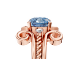 Rose gold Fancy Blue Cushion  Solitaire Twisted Band Scroll Prong Ring_8