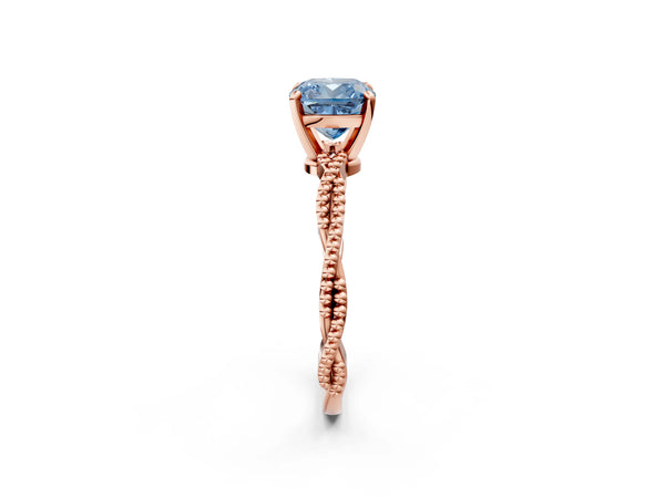 Rose gold Fancy Blue Cushion  Solitaire Twisted Band with Bead Prong Setting