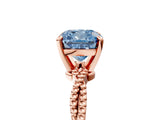 Rose gold Fancy Blue Cushion  Solitaire Twisted Band with Bead Prong Setting_283