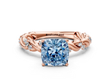 Rose gold Fancy Blue Cushion  Solitaire Twisted Band with Pavé Accents and Four-Prong Setting_3