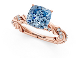 Rose gold Fancy Blue Cushion  Solitaire Twisted Band with Pavé Accents and Four-Prong Setting_4