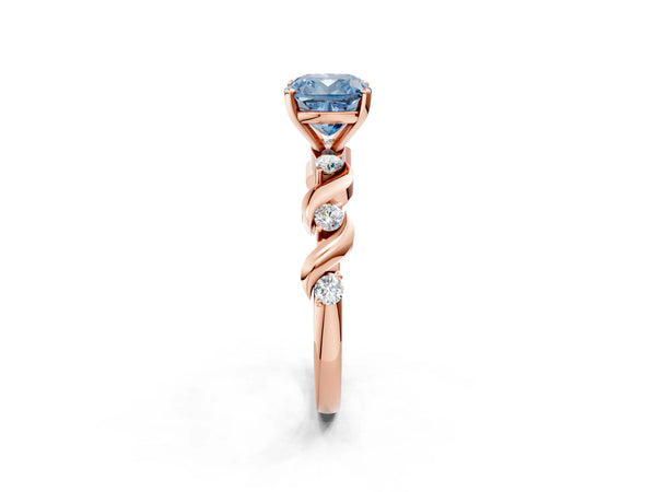 Rose gold Fancy Blue Cushion  Solitaire Twisted Band with Prong Setting