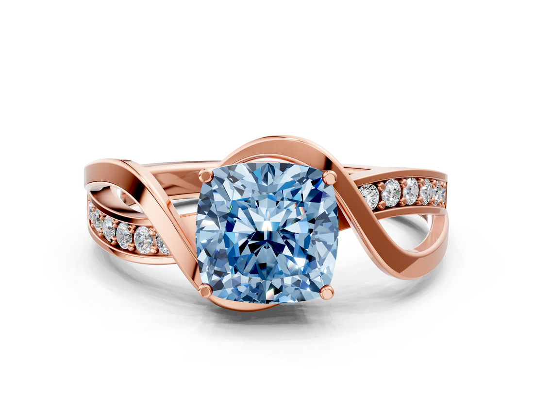 Rose gold Fancy Blue Cushion  Solitaire Twisted Band with Prong Setting_3