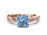 Rose gold Fancy Blue Cushion  Solitaire Twisted Pave Diamond Ring with Four-Prong Setting_24