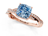 Rose gold Fancy Blue Cushion  Solitaire Twisted Pave Diamond Ring with Four-Prong Setting_25