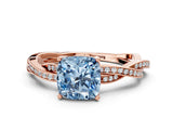 Rose gold Fancy Blue Cushion  Solitaire Twisted Pave Diamond Ring with Four-Prong Setting_81