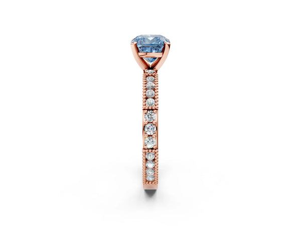 Rose gold Fancy Blue Cushion  Solitaire with Pavé Band and Four-Prong Setting