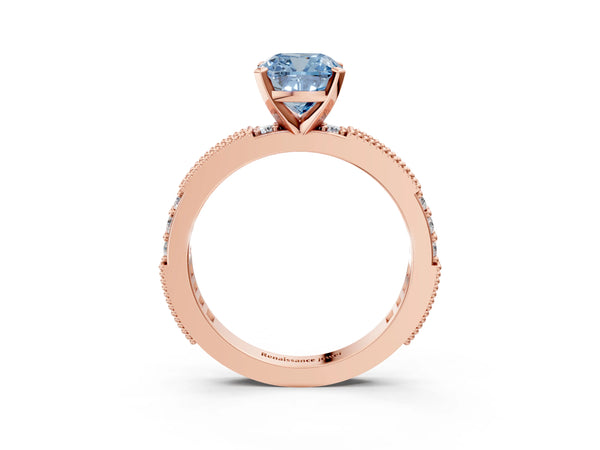 Rose gold Fancy Blue Cushion  Solitaire with Pavé Band and Four-Prong Setting
