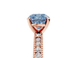 Rose gold Fancy Blue Cushion  Solitaire with Pavé Band and Four-Prong Setting_298