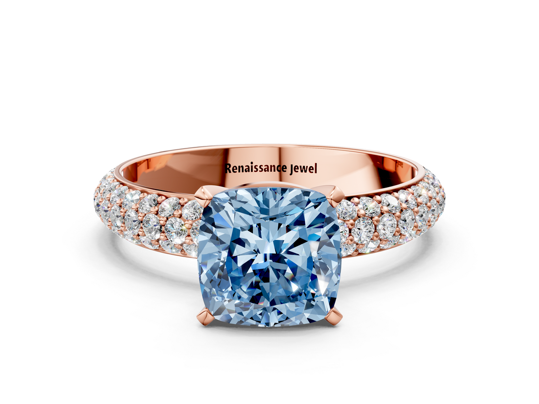 Rose gold Fancy Blue Cushion  Solitaire with Pave Band and Four-Prong Setting_3