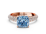 Rose gold Fancy Blue Cushion  Solitaire with Pave Band and Four-Prong Setting_3