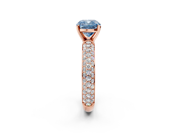 Rose gold Fancy Blue Cushion  Diamond Solitaire Ring with Prong Setting and Pavé Band