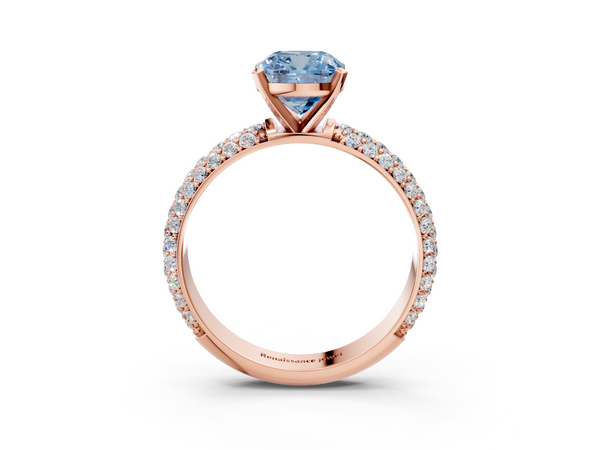 Rose gold Fancy Blue Cushion  Diamond Solitaire Ring with Prong Setting and Pavé Band