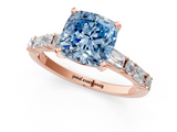 Rose gold Fancy Blue Cushion  Solitaire with Side Baguettes and Channel Set Band_63