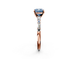 Rose gold Fancy Blue Cushion  Solitaire with Side Baguettes and Channel Set Band_64
