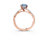 Rose gold Fancy Blue Cushion  Solitaire with Side Baguettes and Channel Set Band_65