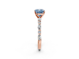 Rose gold Fancy Blue Cushion  Solitaire with Side Stones on a Pavé Band and Four-Prong Setting_25