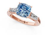 Rose gold Fancy Blue Cushion  Solitaire with Tapered Baguette Side Stones on a Classic Band with Four-Prong Setting_73