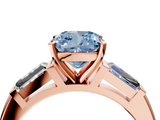 Rose gold Fancy Blue Cushion  Solitaire with Tapered Baguette Side Stones on a Classic Band with Four-Prong Setting_76