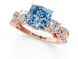 Rose gold Fancy Blue Cushion  Three-Stone Diamond Ring with Pavé Split Shank and Four-Prong Setting_46