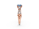 Rose gold Fancy Blue Cushion  Three-Stone Diamond Ring with Pavé Split Shank and Four-Prong Setting_47