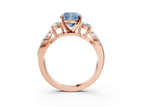 Rose gold Fancy Blue Cushion  Three-Stone Diamond Ring with Pavé Split Shank and Four-Prong Setting_48