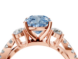 Rose gold Fancy Blue Cushion  Three-Stone Diamond Ring with Pavé Split Shank and Four-Prong Setting_49
