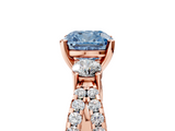 Rose gold Fancy Blue Cushion  Three-Stone Diamond Ring with Pavé Split Shank and Four-Prong Setting_50