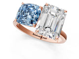 Rose gold Fancy Blue Cushion  and Emerald Cut Toi Moi Ring with Prong Setting_46