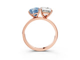 Rose gold Fancy Blue Cushion  and Emerald Cut Toi Moi Ring with Prong Setting_48