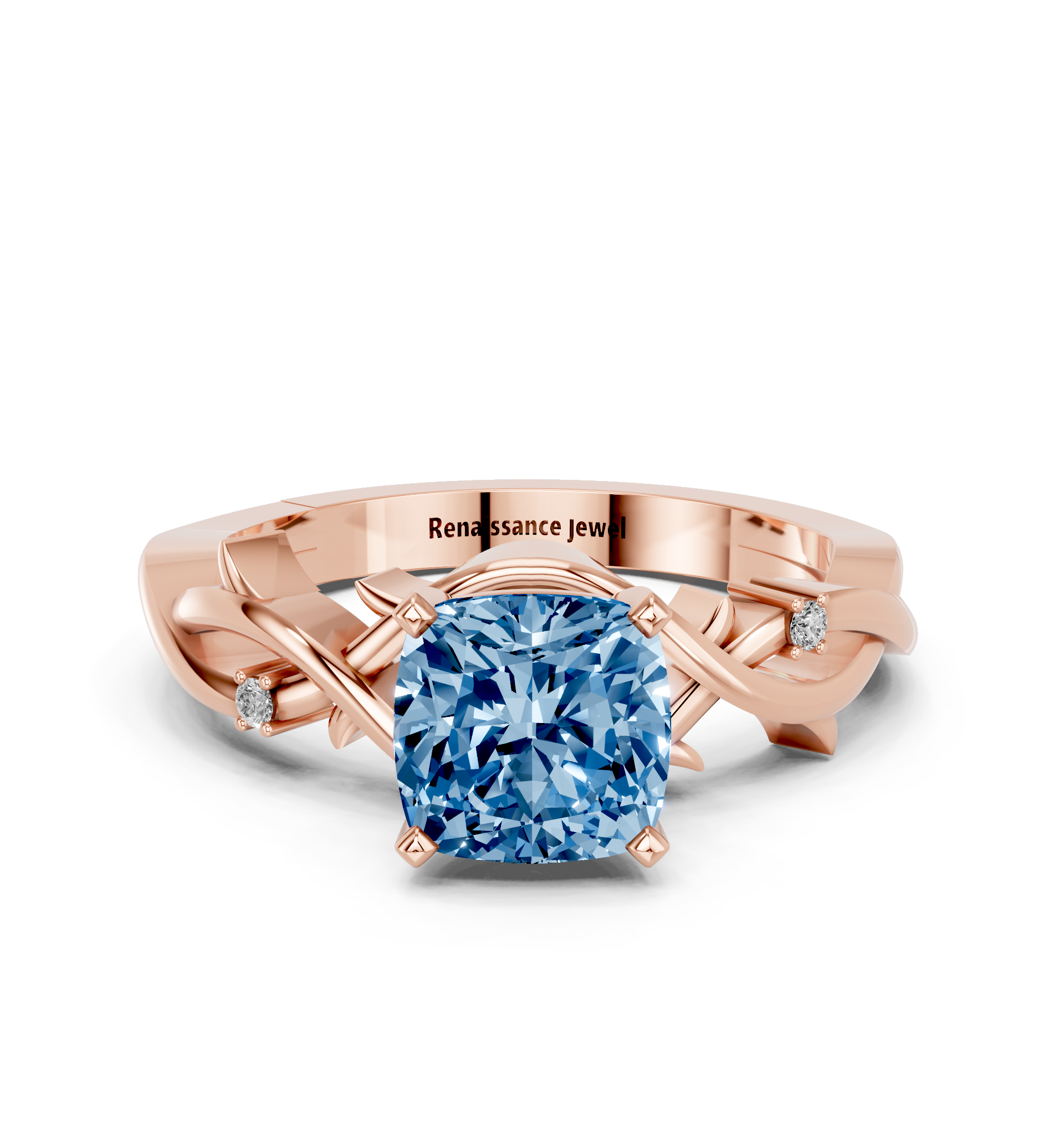 Rose gold Fancy Blue Cushion cut Solitaire Twisted Band Prong Setting Ring_15