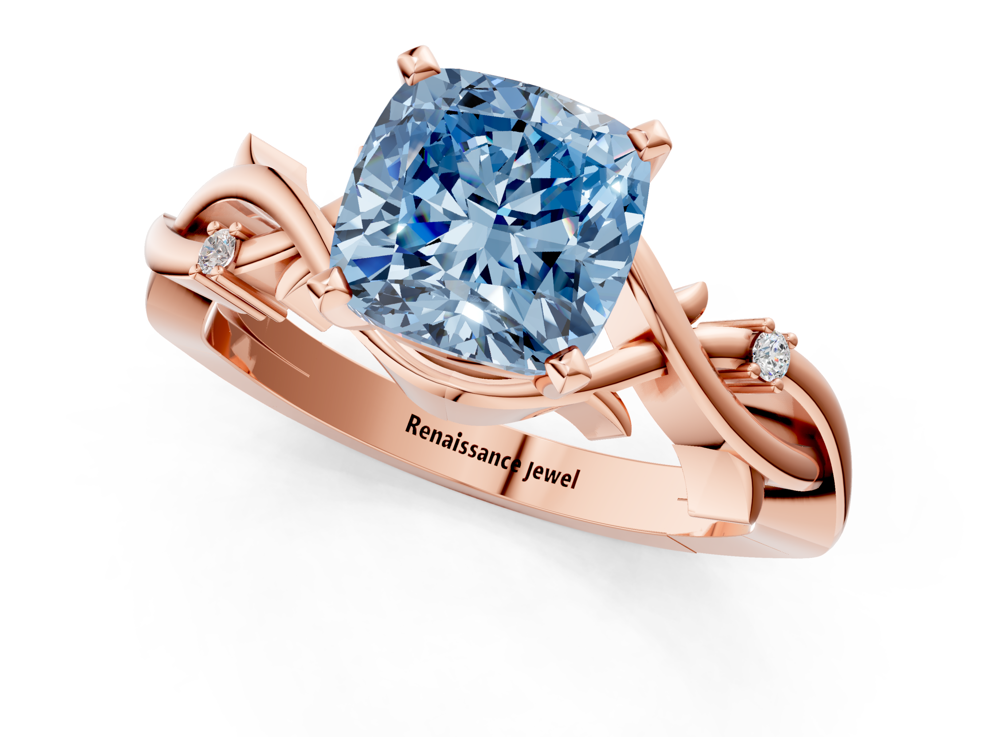 Rose gold Fancy Blue Cushion cut Solitaire Twisted Band Prong Setting Ring_188