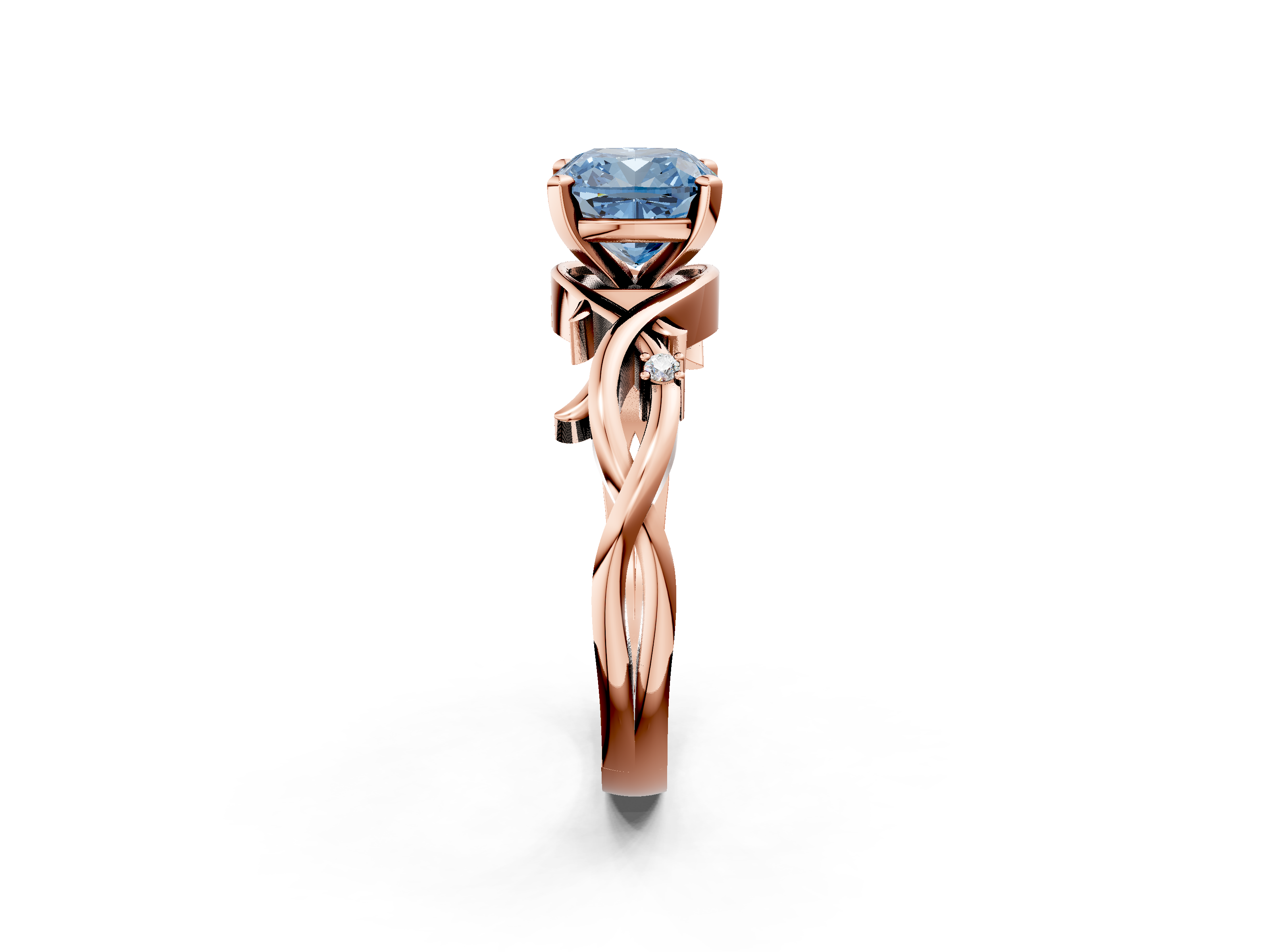 Rose gold Fancy Blue Cushion cut Solitaire Twisted Band Prong Setting Ring_189