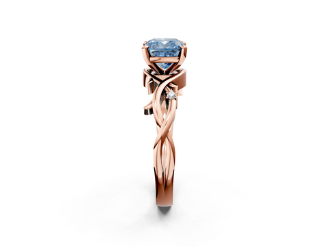 Rose gold Fancy Blue Cushion cut Solitaire Twisted Band Prong Setting Ring_189