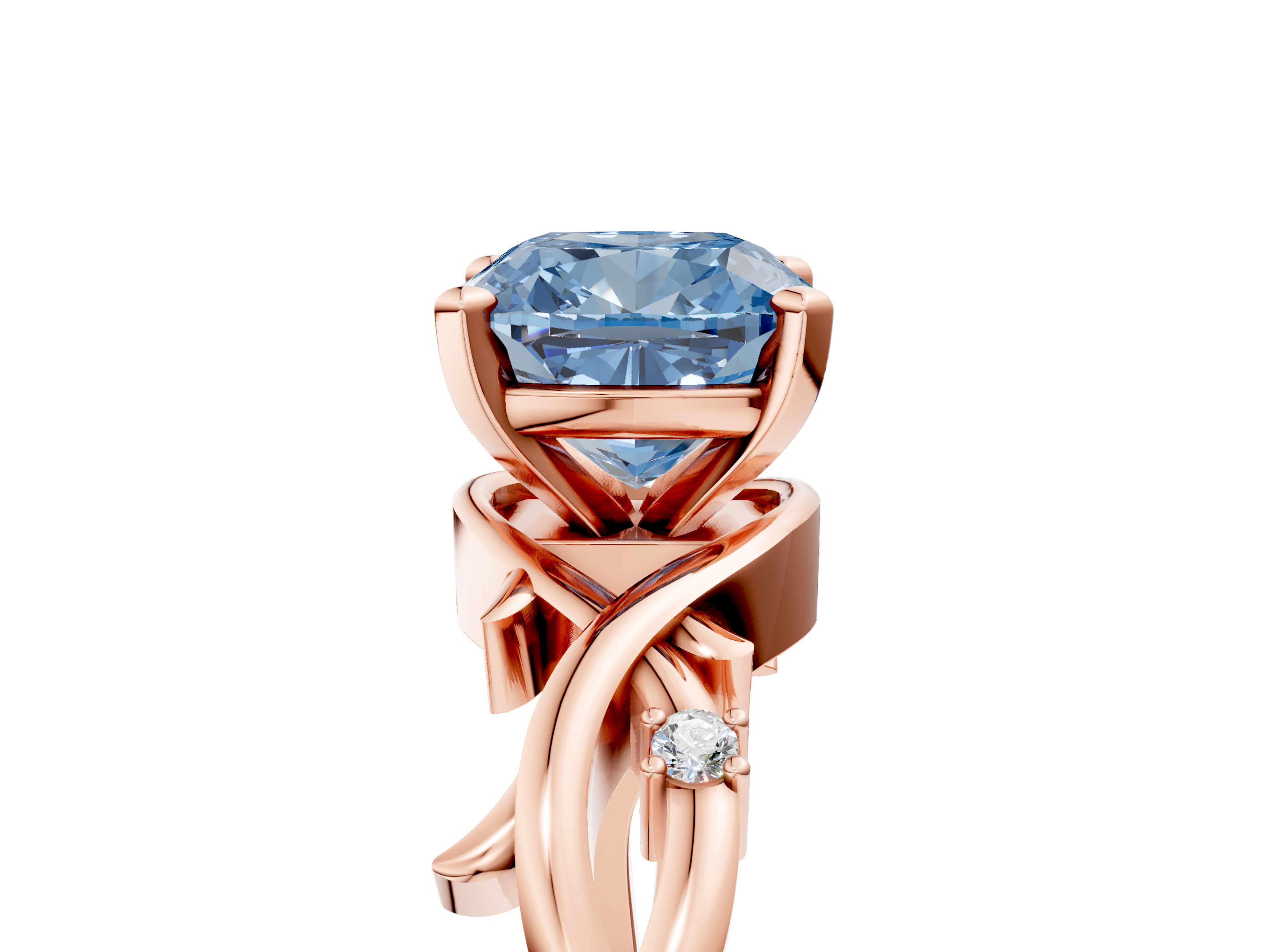 Rose gold Fancy Blue Cushion cut Solitaire Twisted Band Prong Setting Ring_192