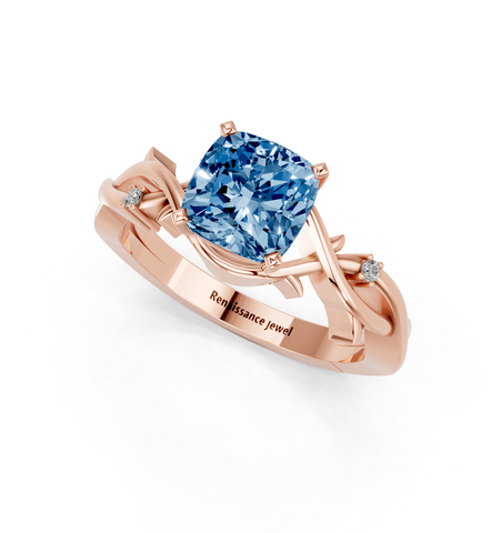 Rose gold Fancy Blue Cushion cut Solitaire Twisted Band Prong Setting Ring_7