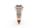 Rose gold Fancy Blue Emerald -Cut Halo Diamond Ring with Split Shank and Four-Prong Setting_90