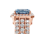 Rose gold Fancy Blue Emerald -Cut Halo Diamond Ring with Split Shank and Four-Prong Setting_93