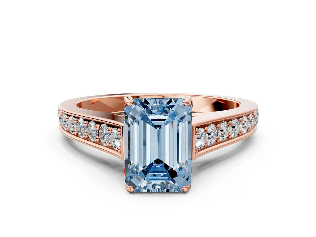 Rose gold Fancy Blue Emerald  Brilliant Cut Diamond Engagement Ring with Pavé Band and Four-Prong Setting_49