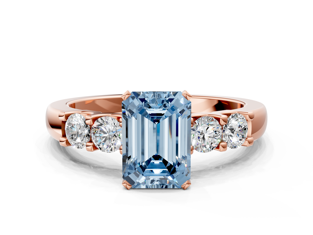 Rose gold Fancy Blue Emerald  Brilliant Cut Diamond Five-Stone Prong Set Engagement Ring with Channel Band_3