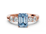 Rose gold Fancy Blue Emerald  Brilliant Cut Diamond Five-Stone Prong Set Engagement Ring with Channel Band_3