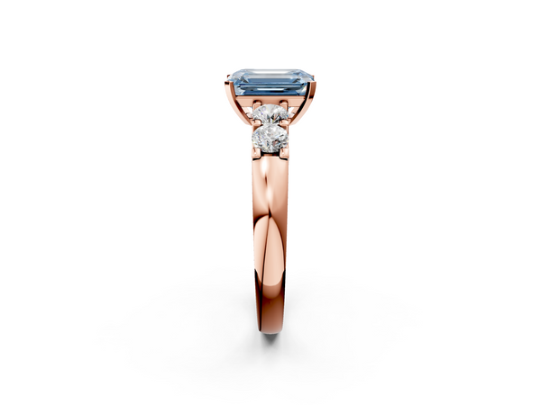 Rose gold Fancy Blue Emerald  Brilliant Cut Diamond Five-Stone Prong Set Engagement Ring with Channel Band