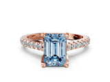 Rose gold Fancy Blue Emerald  Brilliant Diamond Solitaire with Pavé Band and Four-Prong Setting 1
