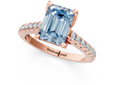 Rose gold Fancy Blue Emerald  Brilliant Diamond Solitaire with Pavé Band and Four-Prong Setting 2