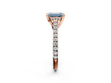 Rose gold Fancy Blue Emerald  Brilliant Diamond Solitaire with Pavé Band and Four-Prong Setting 3