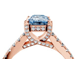 Rose gold Fancy Blue Emerald  Brilliant Diamond Solitaire with Pavé Band and Four-Prong Setting 5