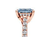 Rose gold Fancy Blue Emerald  Brilliant Diamond Solitaire with Pavé Band and Four-Prong Setting