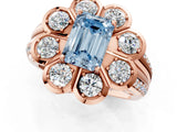 Rose gold Fancy Blue Emerald  Brilliant Flower Halo Diamond Split Shank Ring_82