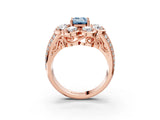 Rose gold Fancy Blue Emerald  Brilliant Flower Halo Diamond Split Shank Ring_84
