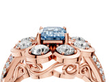 Rose gold Fancy Blue Emerald  Brilliant Flower Halo Diamond Split Shank Ring_85